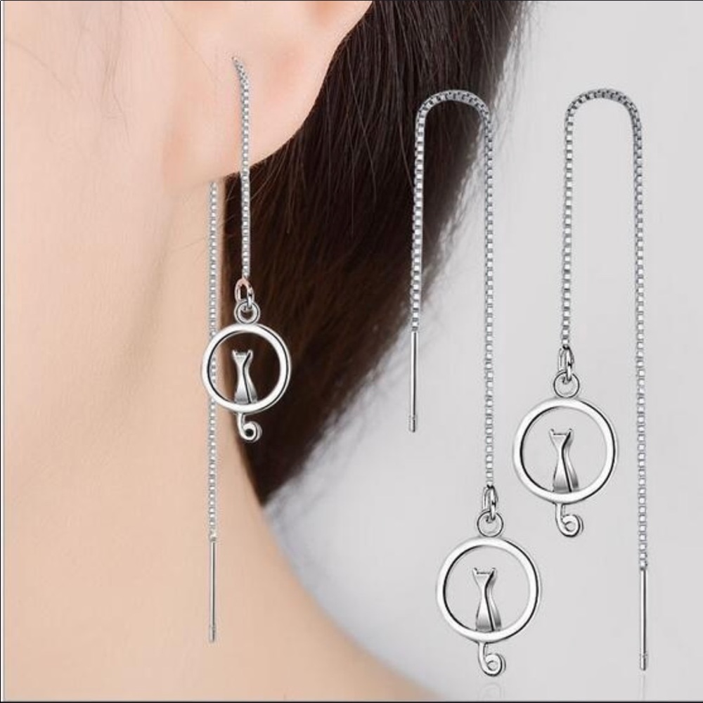 925 Silver Cat Thread Earrings